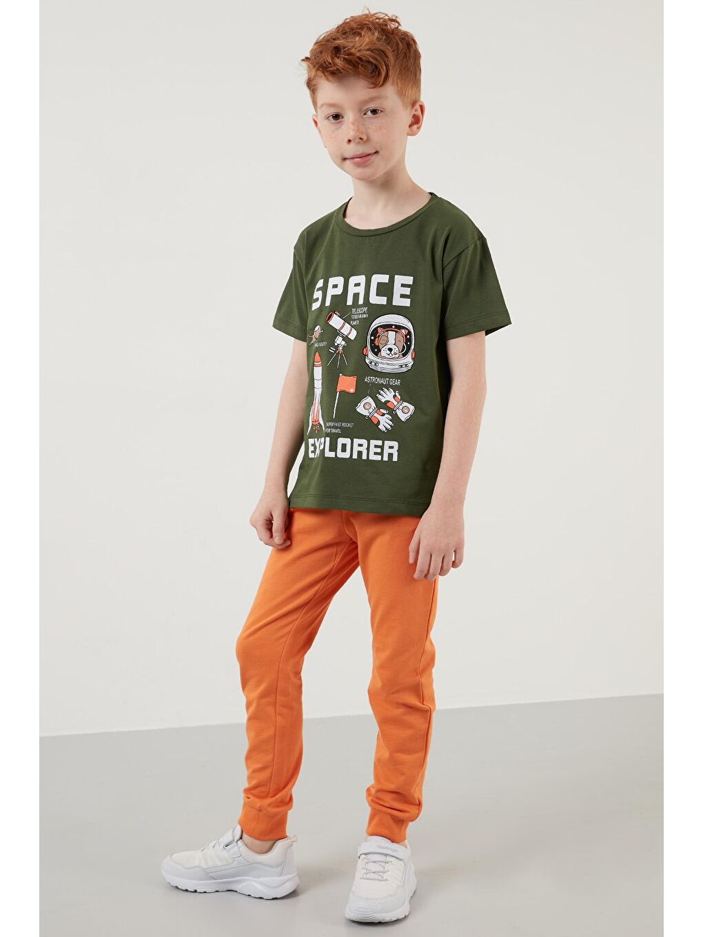 Haki Baskılı Bisiklet Yaka Pamuklu T Shirt 6211007-3