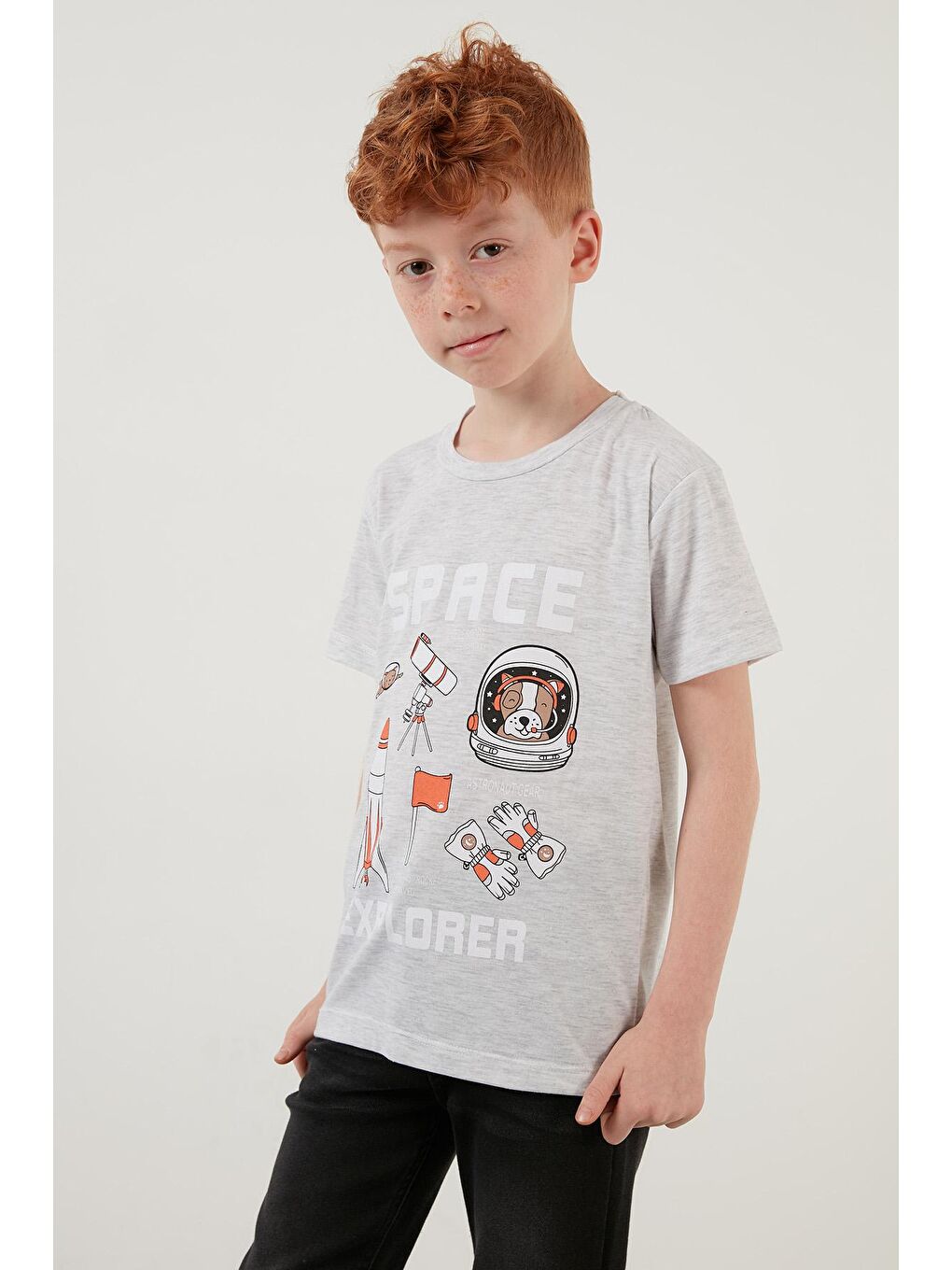 Gri Baskılı Bisiklet Yaka Pamuklu T Shirt 6211007-2