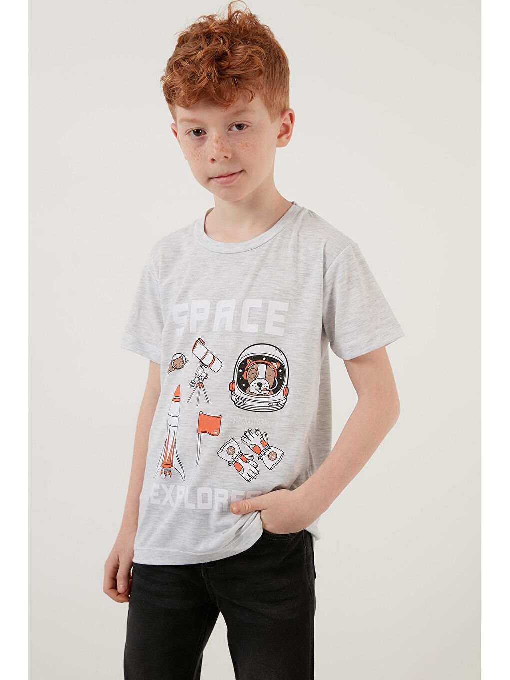 Gri Baskılı Bisiklet Yaka Pamuklu T Shirt 6211007-3