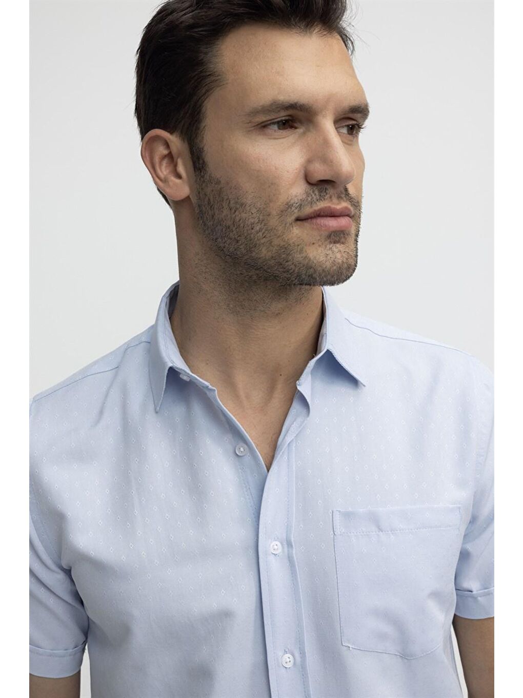 Tudors Klasik Fit Kısa Kol Oxford Doku Armürlü Kravatlık Mavi Gömlek-2