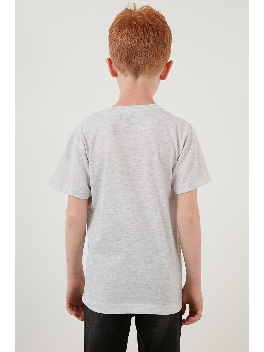 Gri Baskılı Bisiklet Yaka Pamuklu T Shirt 6211007-4