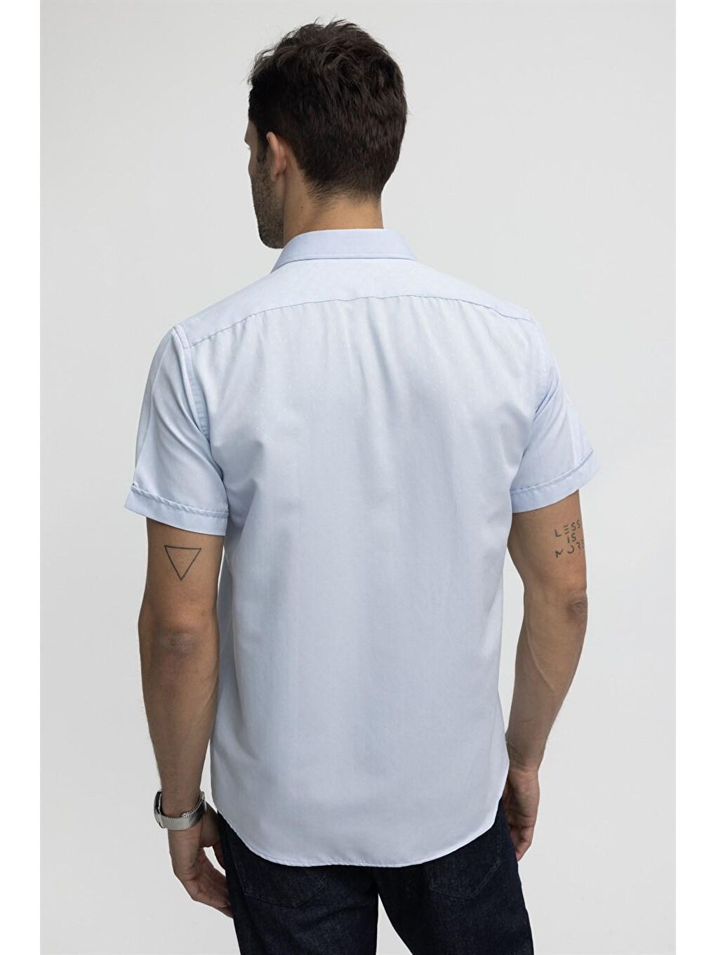 Tudors Klasik Fit Kısa Kol Oxford Doku Armürlü Kravatlık Mavi Gömlek-3