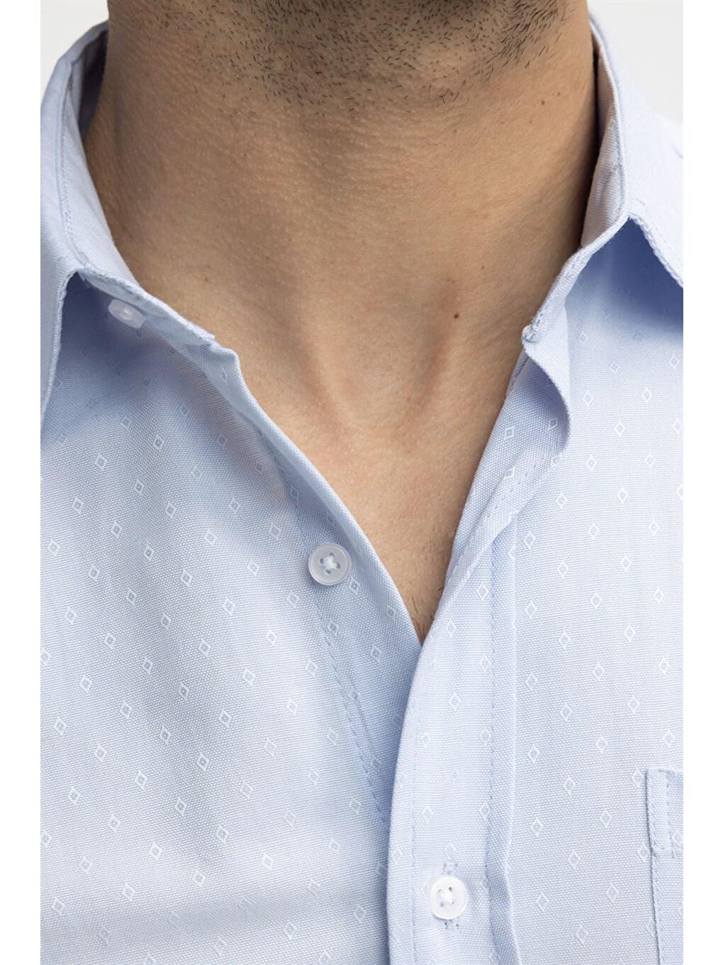 Tudors Klasik Fit Kısa Kol Oxford Doku Armürlü Kravatlık Mavi Gömlek-4