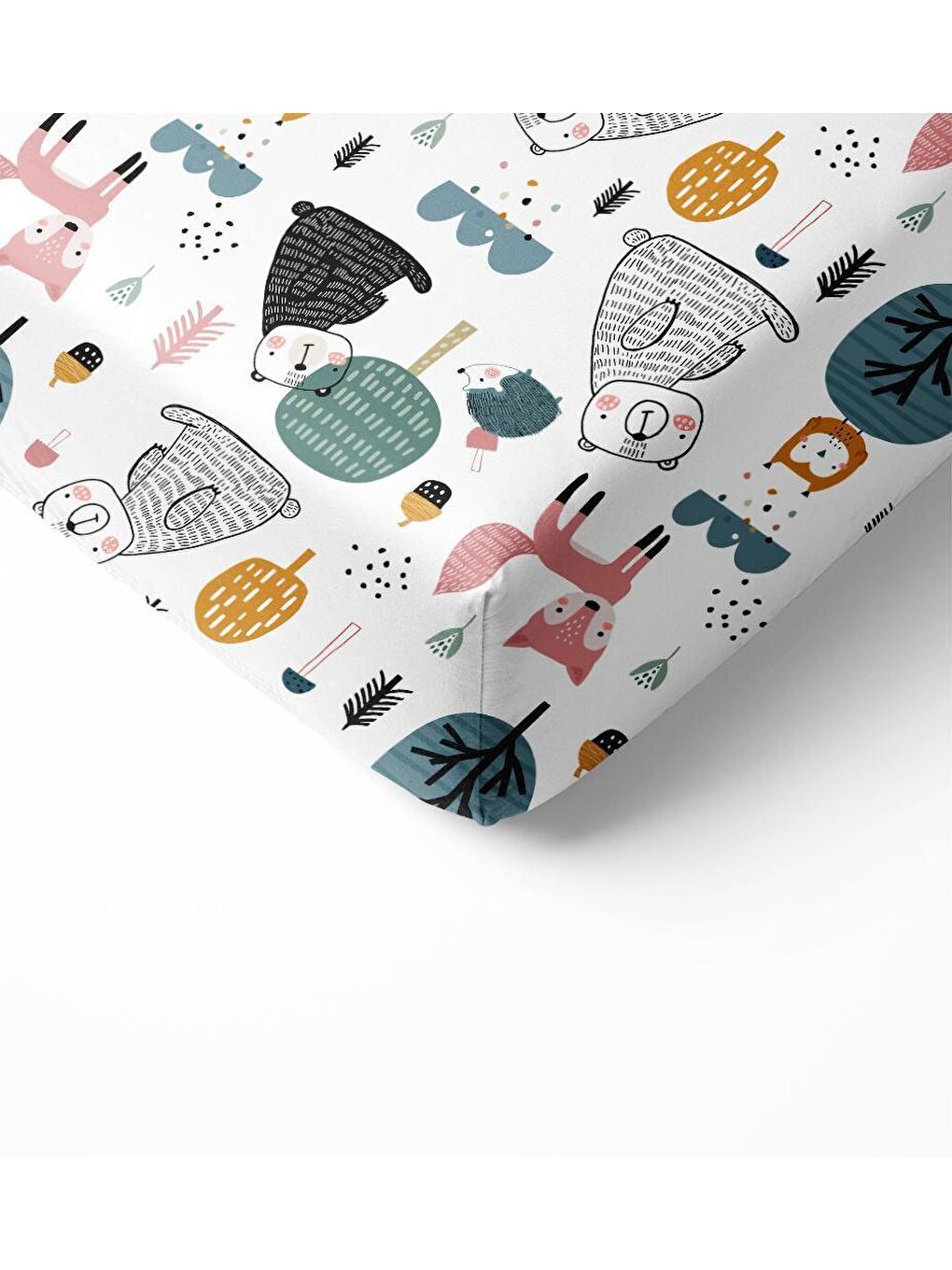 Karışık Hayvan Desen Baskılı Bebek Boy Lastikli Çarşaf Seti Beyaz  60x120 cm-1