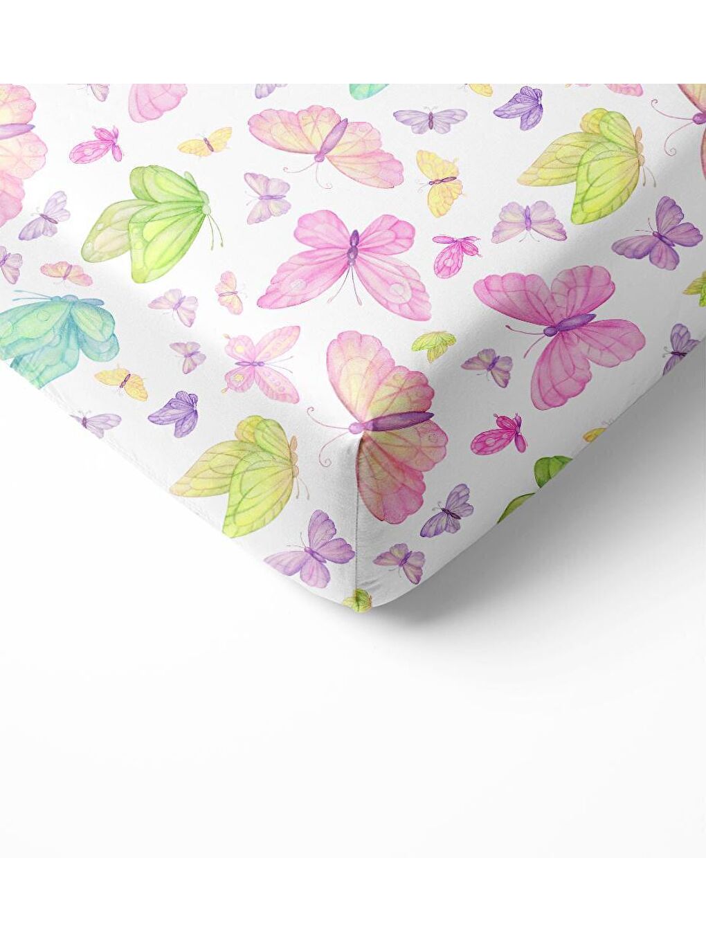 Karışık Kelebek Desen Baskılı Bebek Boy Lastikli Çarşaf Seti Renkli  60x120 cm-1