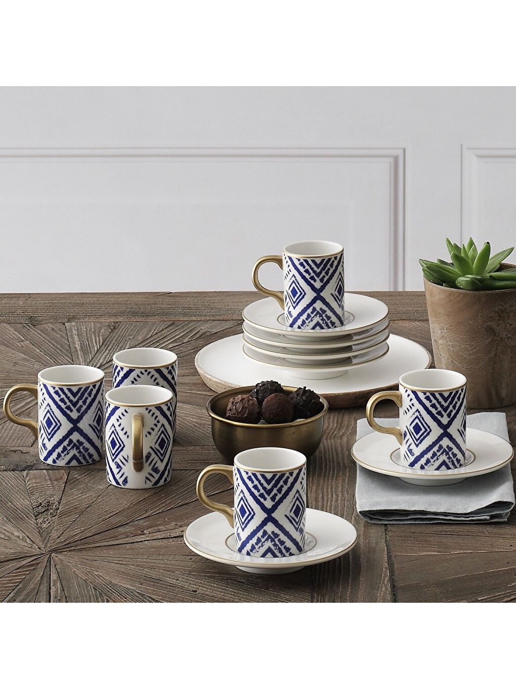 Ekru Camelia 12 Parça 6 Kişilik Bone Türk Kahvesi Fincan Takımı - 5555