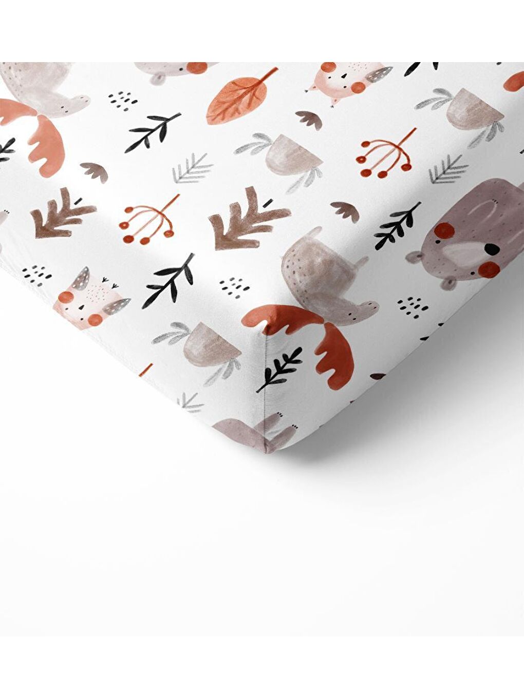 Karışık Hayvan Desen Baskılı Bebek Boy Lastikli Çarşaf Seti Beyaz  60x120 cm-1