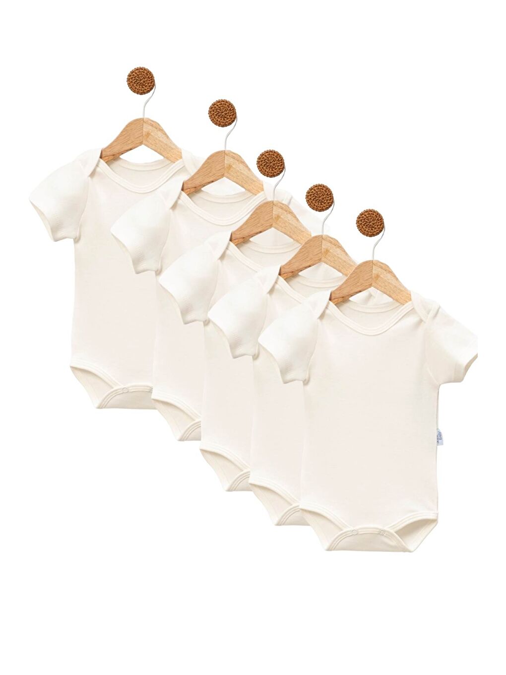 Ekru 5'Li Zıbın Kısa Kollu %100 Pamuk Çıtçıtlı Bebek Body