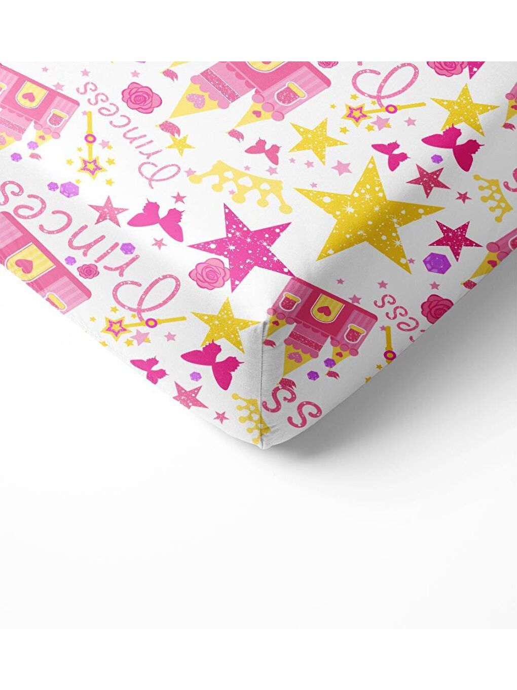 Karışık Prensesin Şatosu Desen Baskılı Bebek Boy Lastikli Çarşaf Seti Pembe  60x120 cm-1