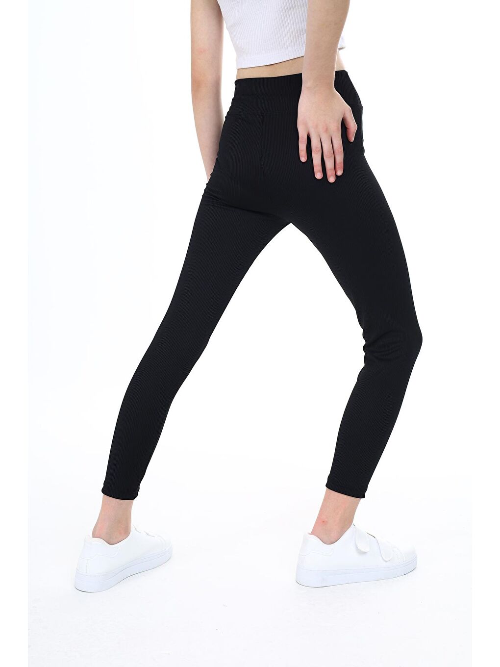 Siyah Kız Çocuk Düz Fitilli Tayt 3-12 Yaş-2