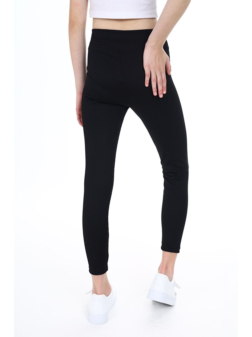 Siyah Kız Çocuk Düz Fitilli Tayt 3-12 Yaş-3