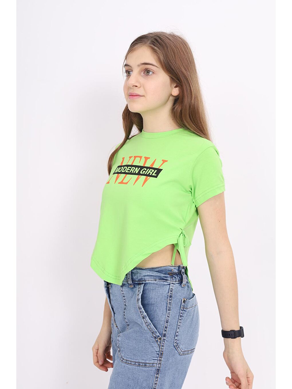 angelos Fıstık Yeşili Kız Çocuk Bağcıklı Crop T-Shirt 9-14 Yaş LX 228 - 2