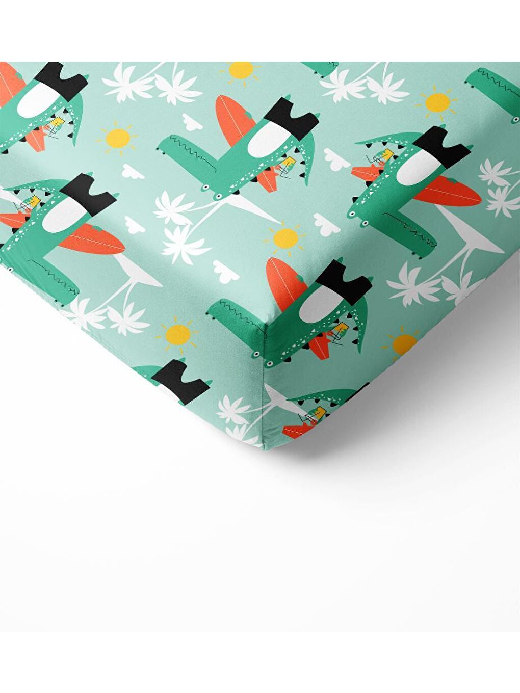 Karışık Timsah Desen Baskılı Bebek Boy Lastikli Çarşaf Seti Yeşil  60x120 cm-1