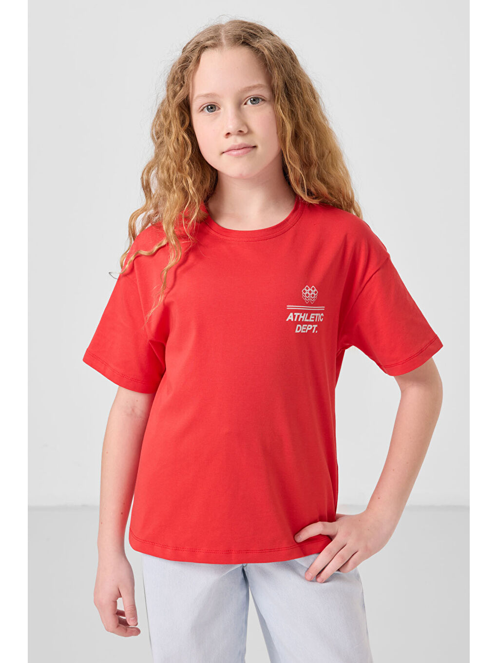 Kırmızı Fiesta Pamuklu O Yaka Oversize Fit Baskılı Kız Çocuk T-Shirt - 75178