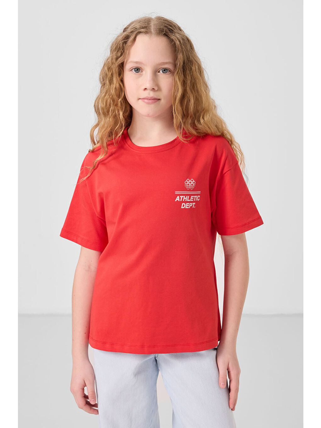 Kırmızı Fiesta Pamuklu O Yaka Oversize Fit Baskılı Kız Çocuk T-Shirt - 75178-2