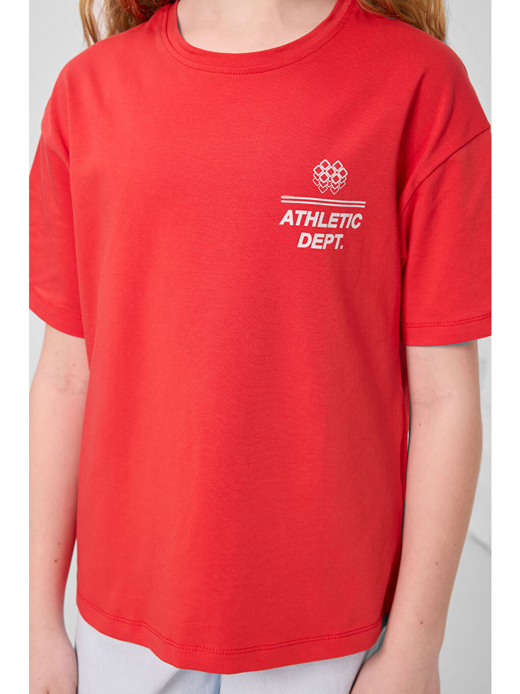 Kırmızı Fiesta Pamuklu O Yaka Oversize Fit Baskılı Kız Çocuk T-Shirt - 75178-3