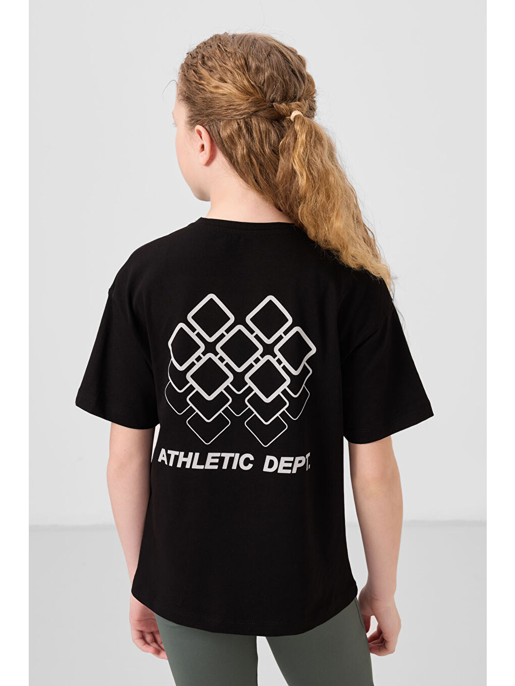 Siyah Pamuklu O Yaka Oversize Fit Baskılı Kız Çocuk T-Shirt - 75178-4