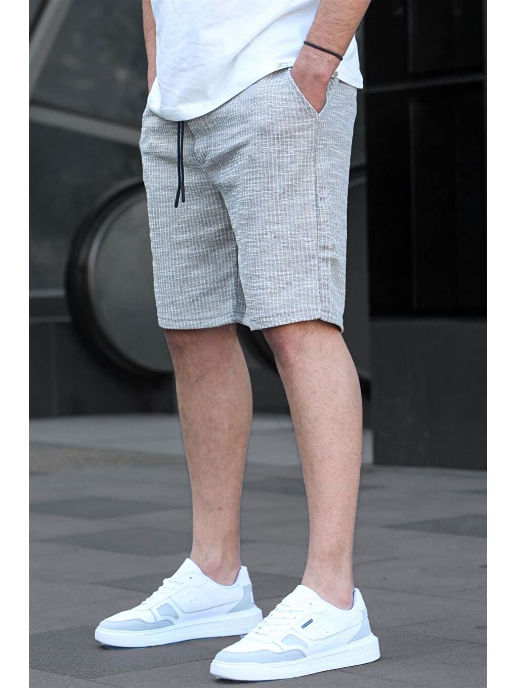 Gri Çizgili Erkek Kapri Şort 5498-1