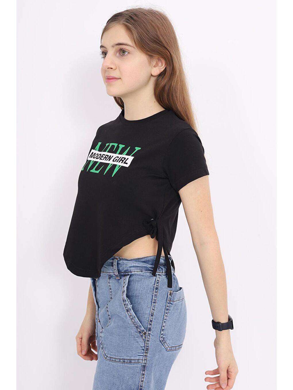 angelos Siyah Kız Çocuk Bağcıklı Crop T-Shirt 9-14 Yaş LX 228 - 2