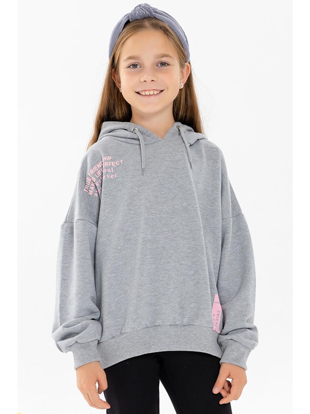 Breeze Gri Kız Çocuk Sweatshirt Yazı Baskılı Gri Melanj (9-10 Yaş)