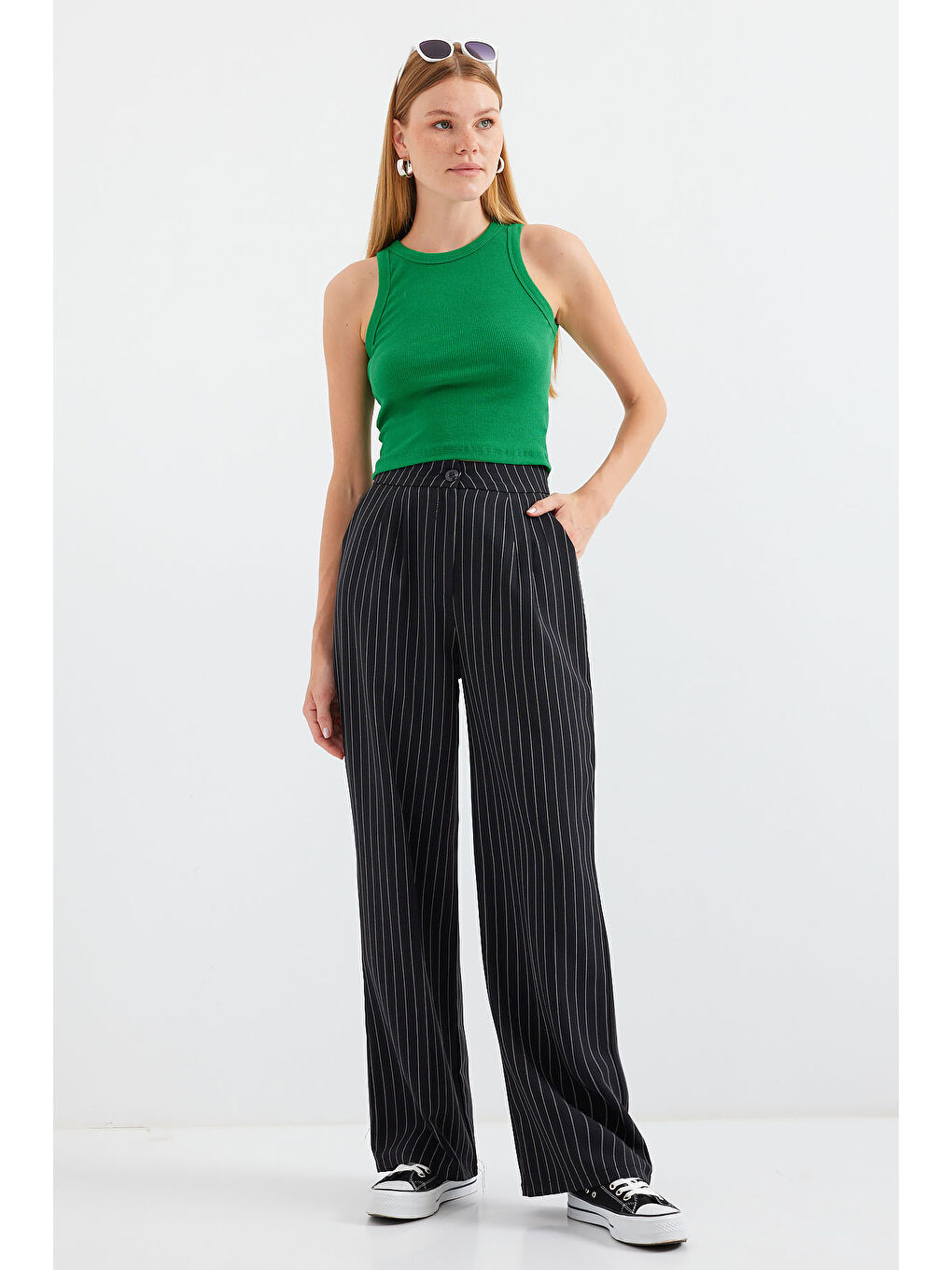 6638 Yüksek Bel Palazzo Pantolon - Siyah-1