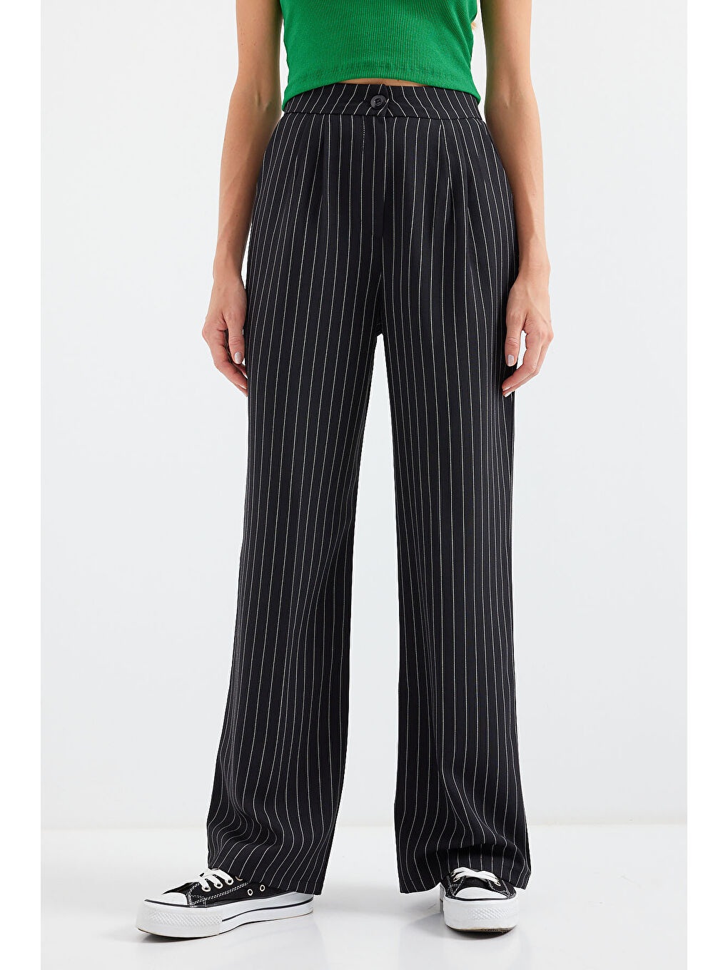 6638 Yüksek Bel Palazzo Pantolon - Siyah-4