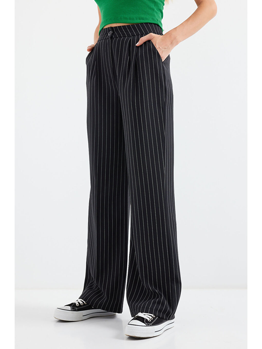 6638 Yüksek Bel Palazzo Pantolon - Siyah-6