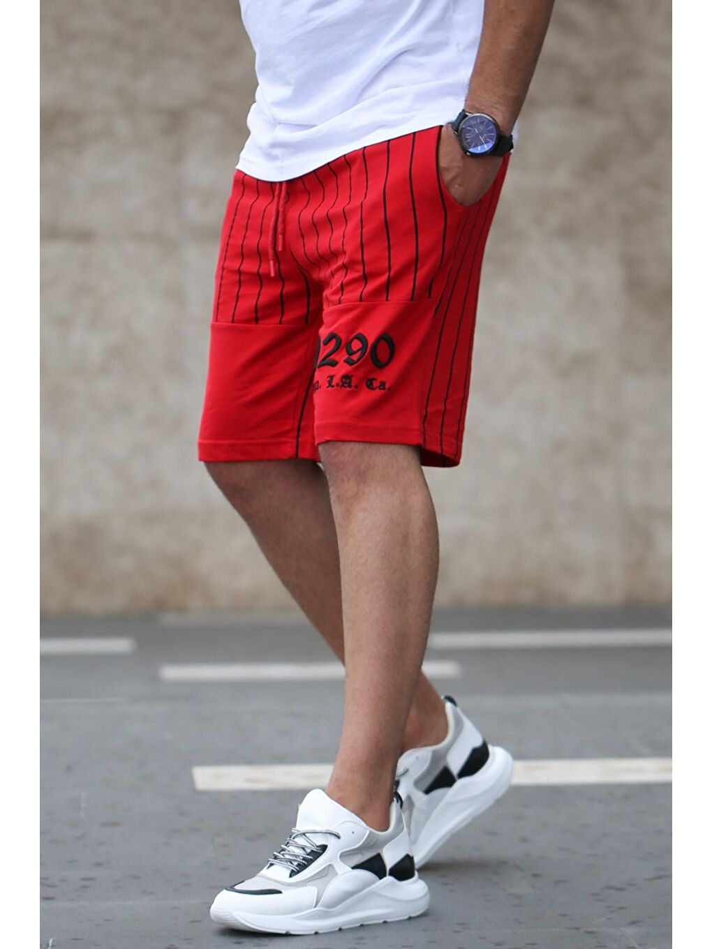 Çizgili Baskılı Günlük Kırmızı Şort 2909