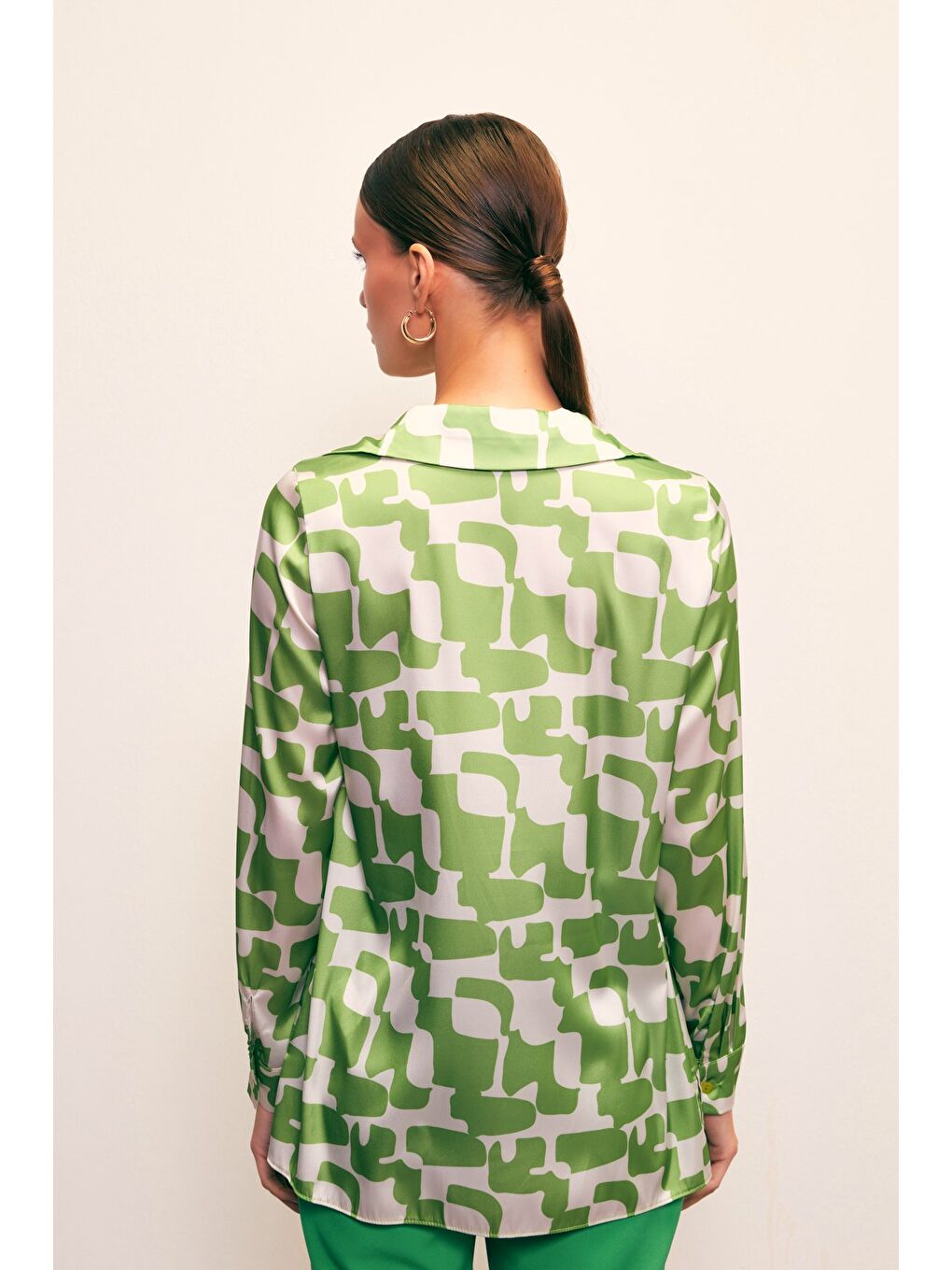 Desenli Düz Gömlek - Yeşil-4