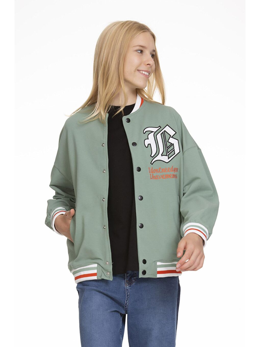 Yeşil Kız Çocuk Kolej Tarz Ceket 6 -12 Yaş Lx142