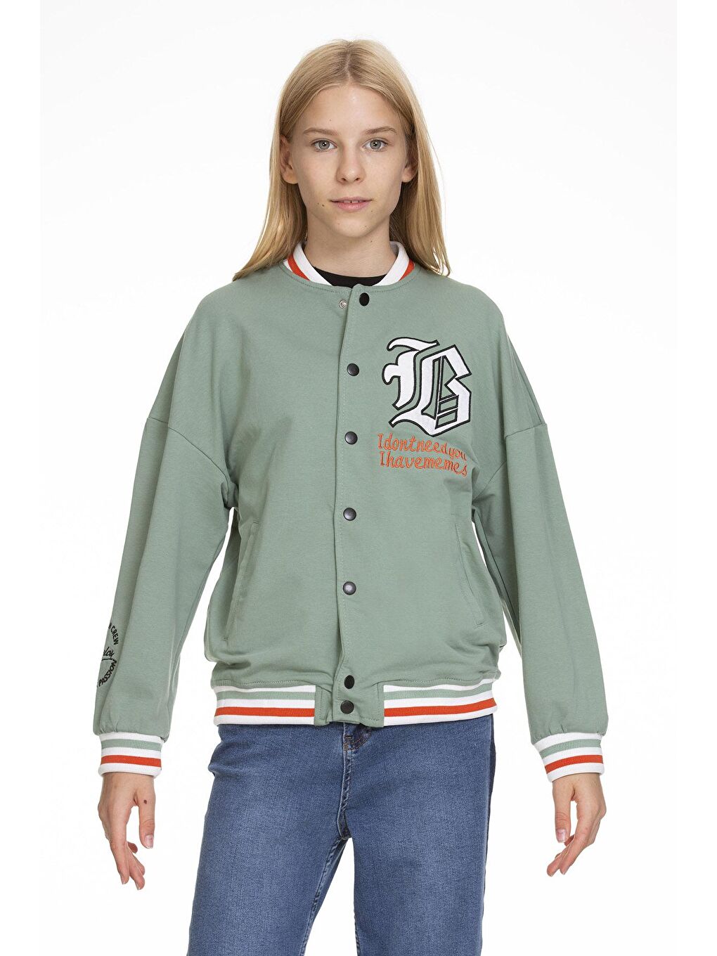 Yeşil Kız Çocuk Kolej Tarz Ceket 6 -12 Yaş Lx142-3