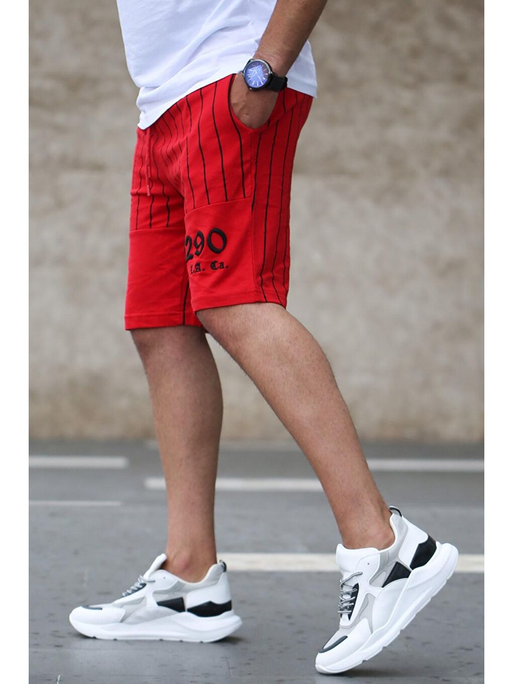 Çizgili Baskılı Günlük Kırmızı Şort 2909-2