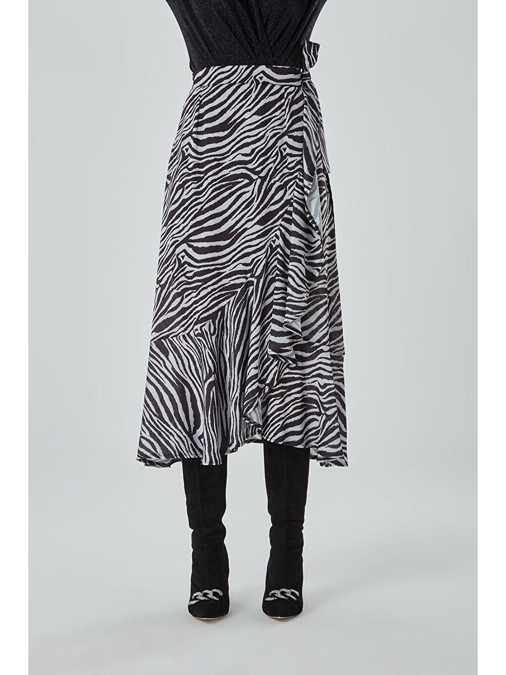 Volanlı Zebra Siyah Etek