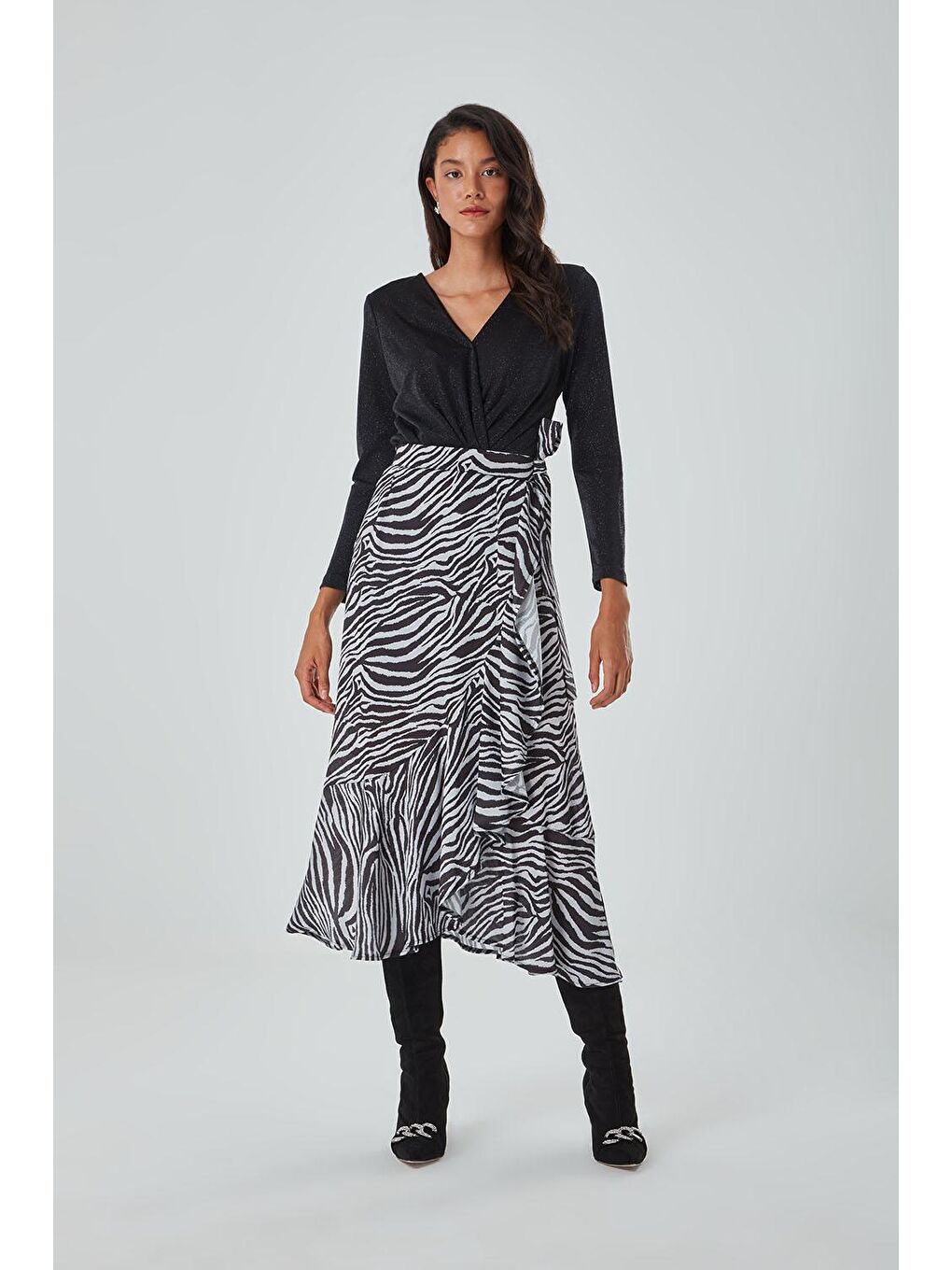 Volanlı Zebra Siyah Etek-1