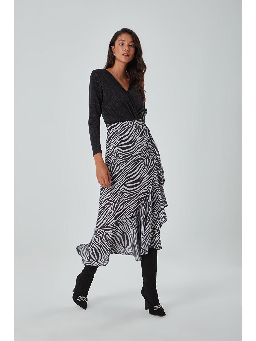 Volanlı Zebra Siyah Etek-2