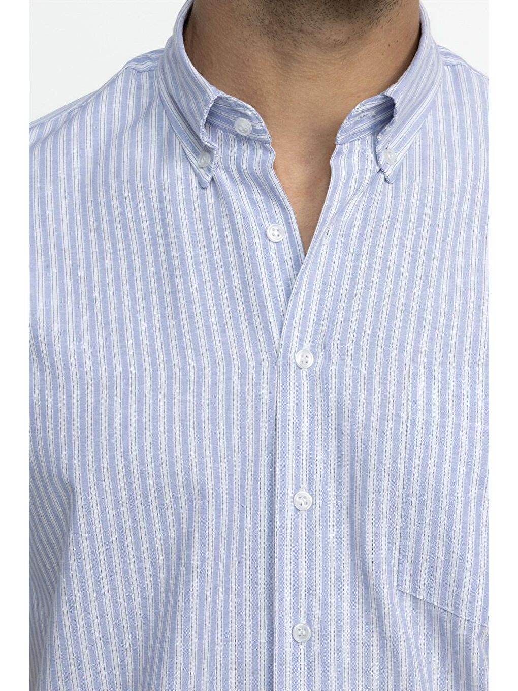 Tudors Klasik Fit Kısa Kol Çizgili Pamuklu Mavi Gömlek-4