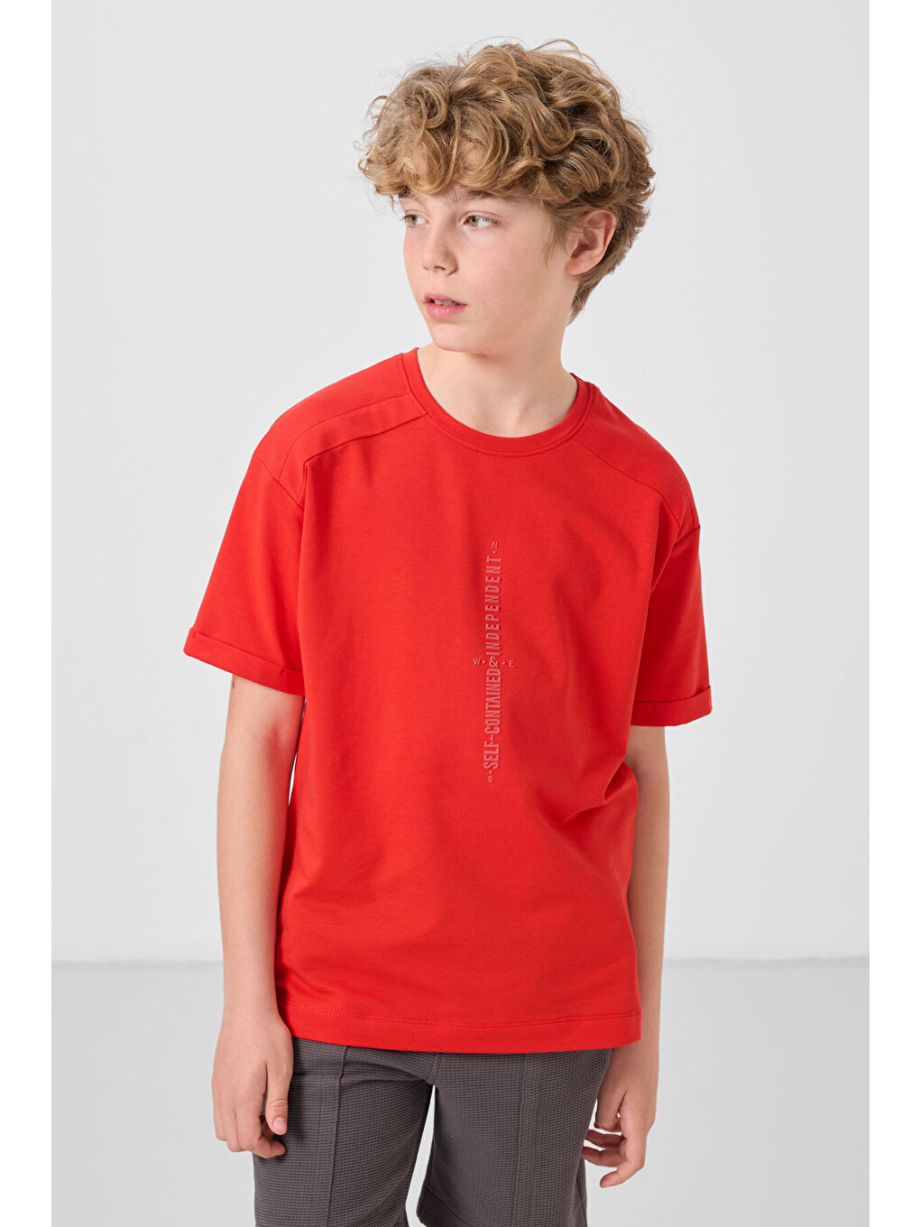 Kırmızı Fiesta Pamuklu Yumuşak Dokulu Oversize Baskılı Erkek Çocuk T-Shirt - 11301-2