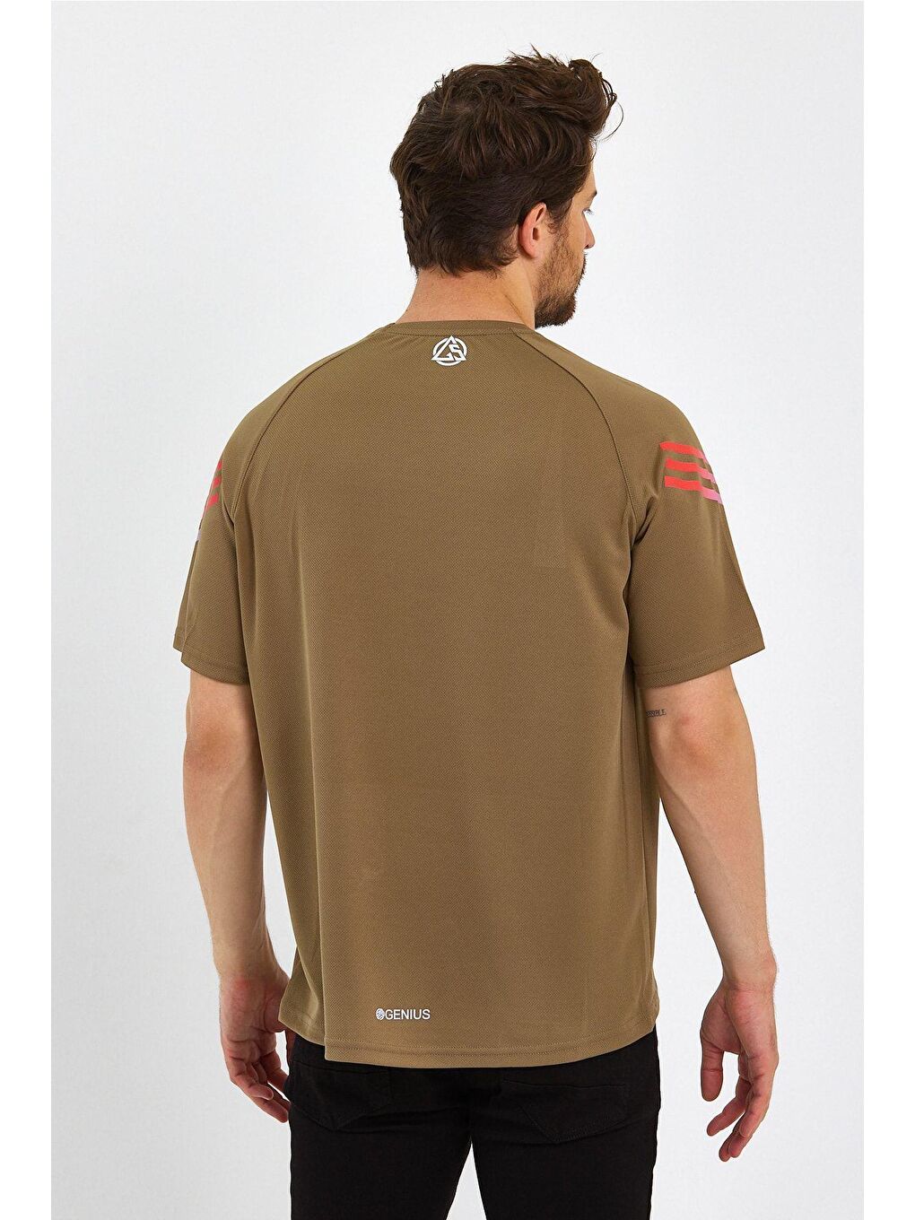 Bej Erkek Spor Tişört Baskılı Fitness, Antrenman Fit Tişört-4