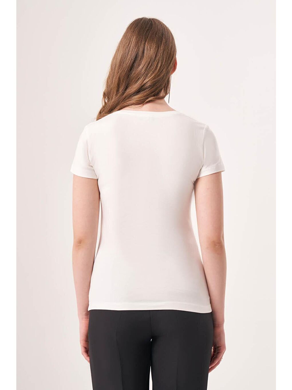 Basic O Yaka Kısa Kollu Ekru Tshırt-3