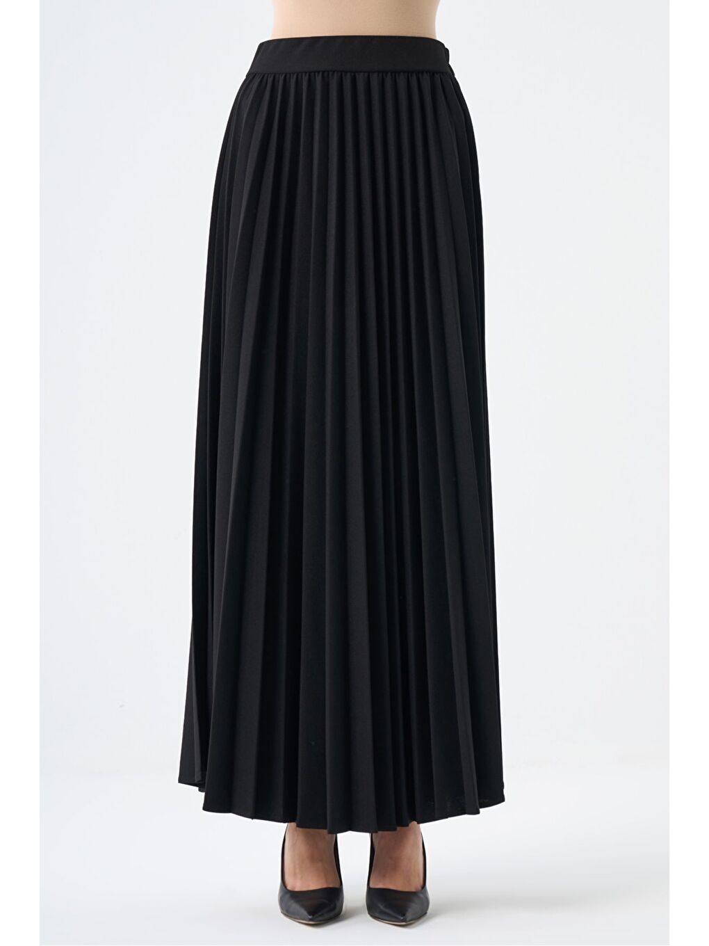 Basic Örme Pliseli Krep Siyah Etek-1