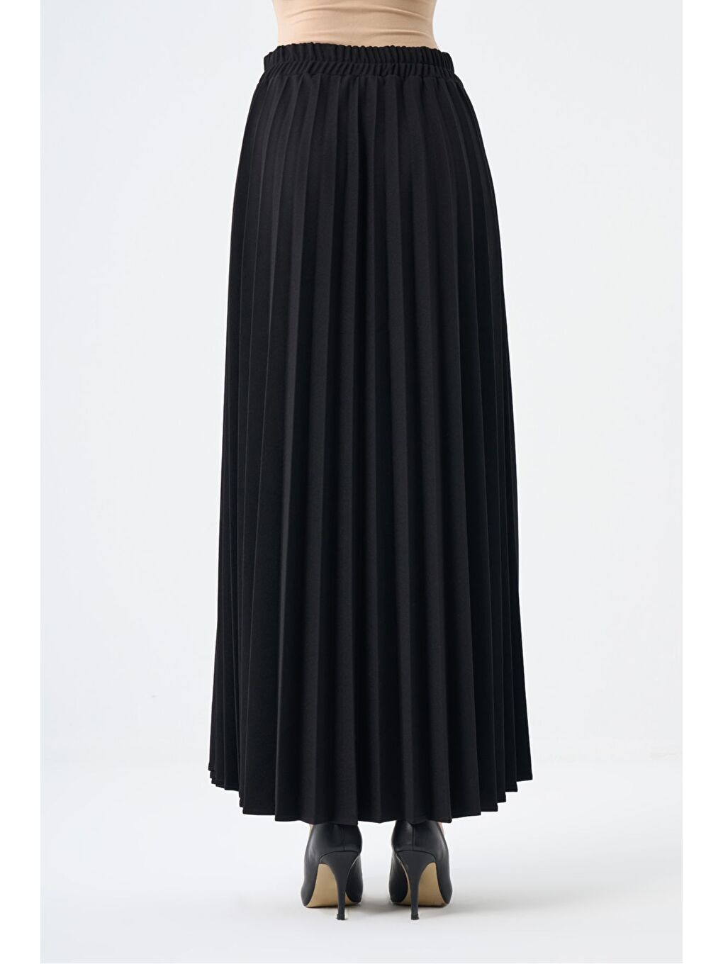 Basic Örme Pliseli Krep Siyah Etek-3