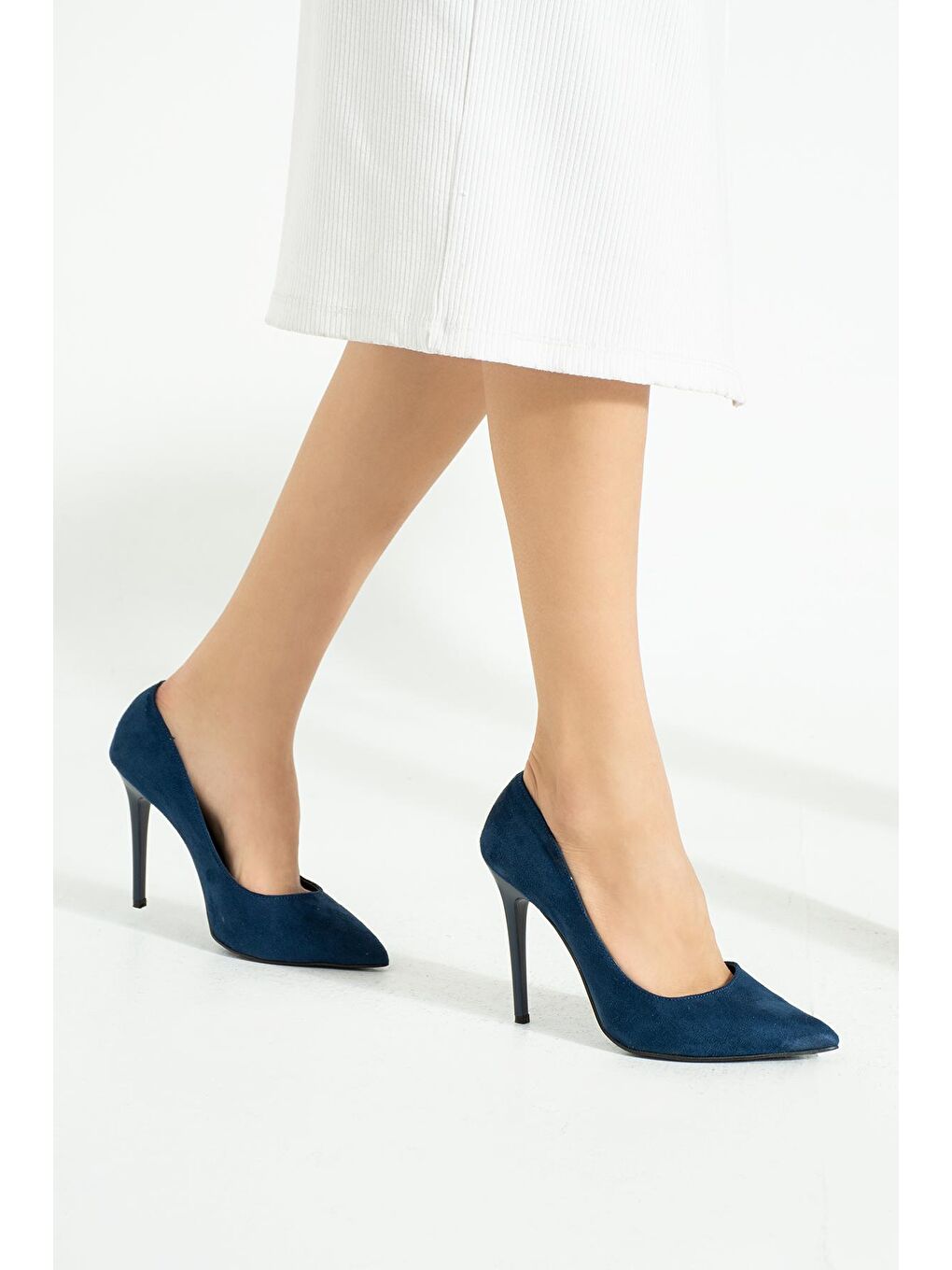 Lacivert Rahat Kalıp Uzun Topuklu Kadın Klasik Stiletto 017-1770-23Süet-1