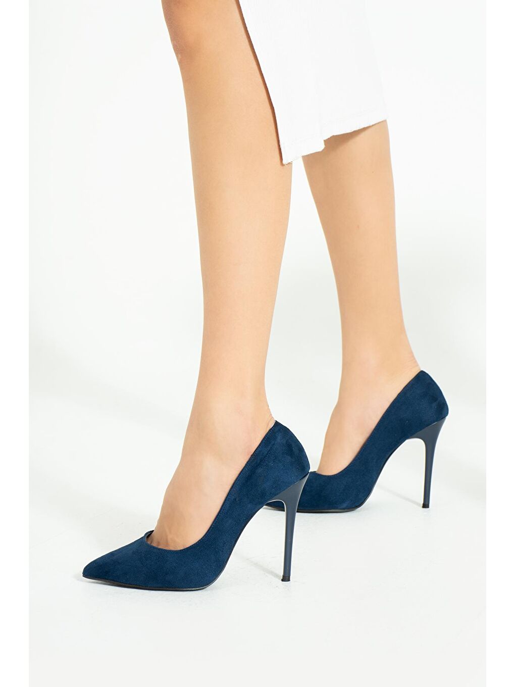 Lacivert Rahat Kalıp Uzun Topuklu Kadın Klasik Stiletto 017-1770-23Süet-2
