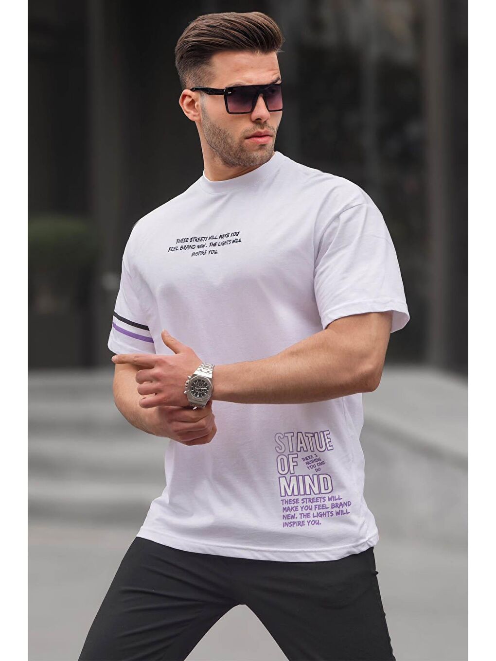 Beyaz Regular Fit Baskılı Erkek %100 Pamuk Tişört 6087