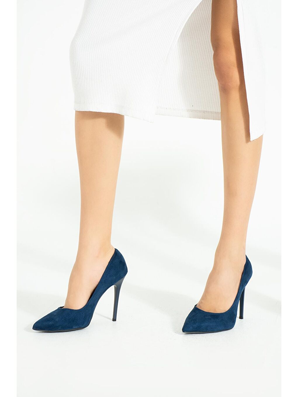 Lacivert Rahat Kalıp Uzun Topuklu Kadın Klasik Stiletto 017-1770-23Süet-3