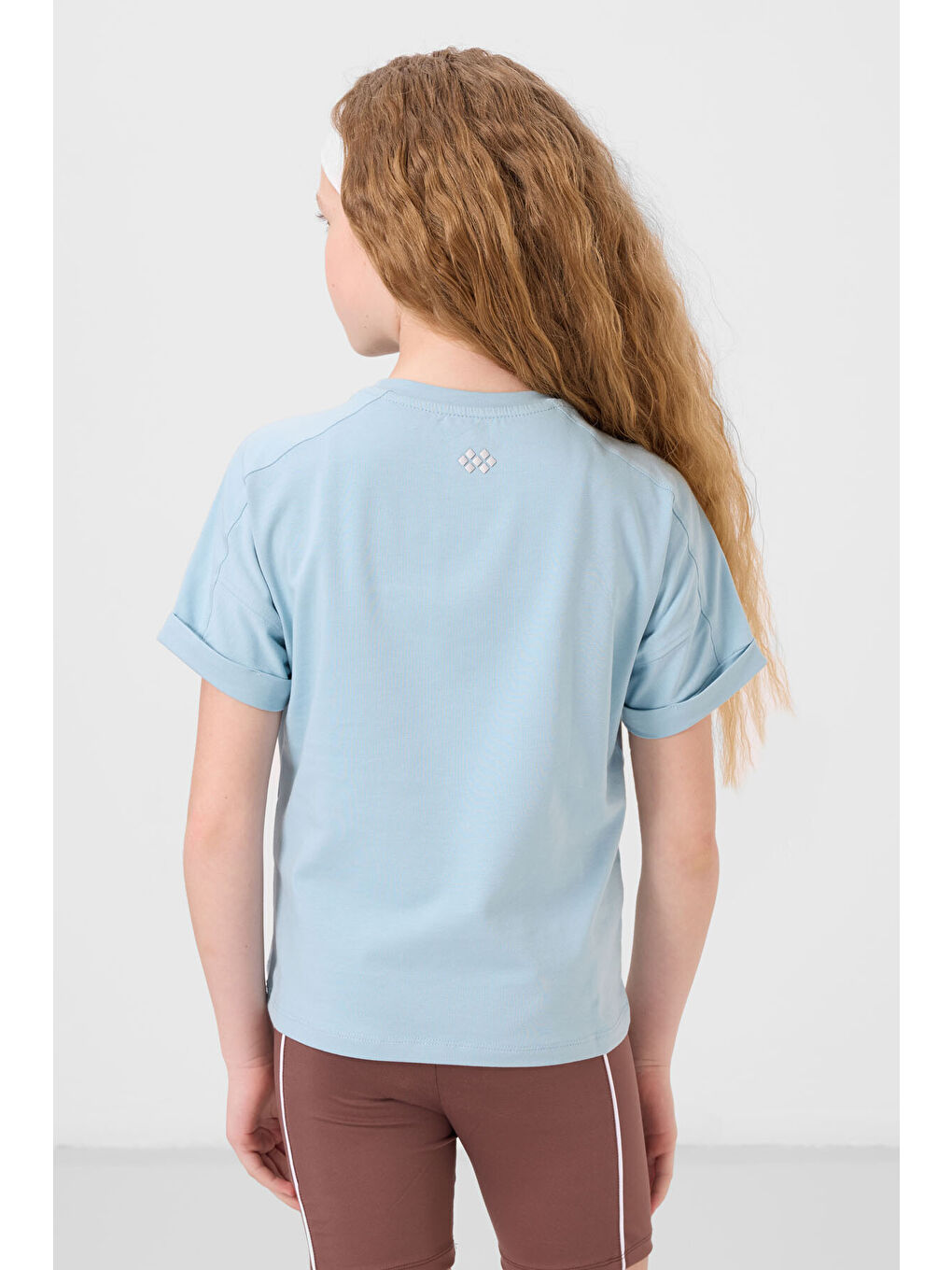 Açık Mavi Pamuklu O Yaka Oversize Fit Basic Kız Çocuk T-Shirt - 75182-4