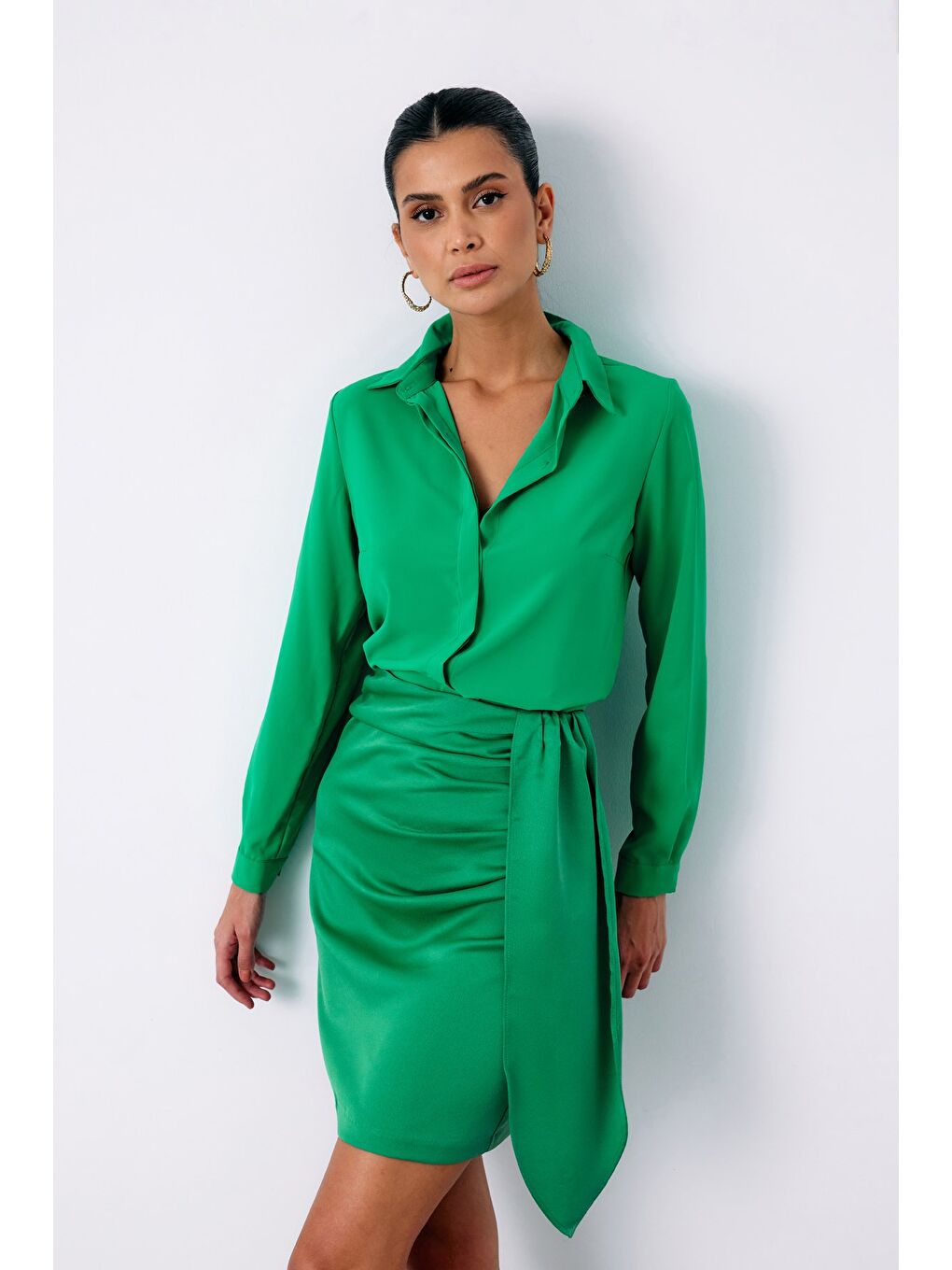 Klasik Düz Gömlek - Yeşil-2