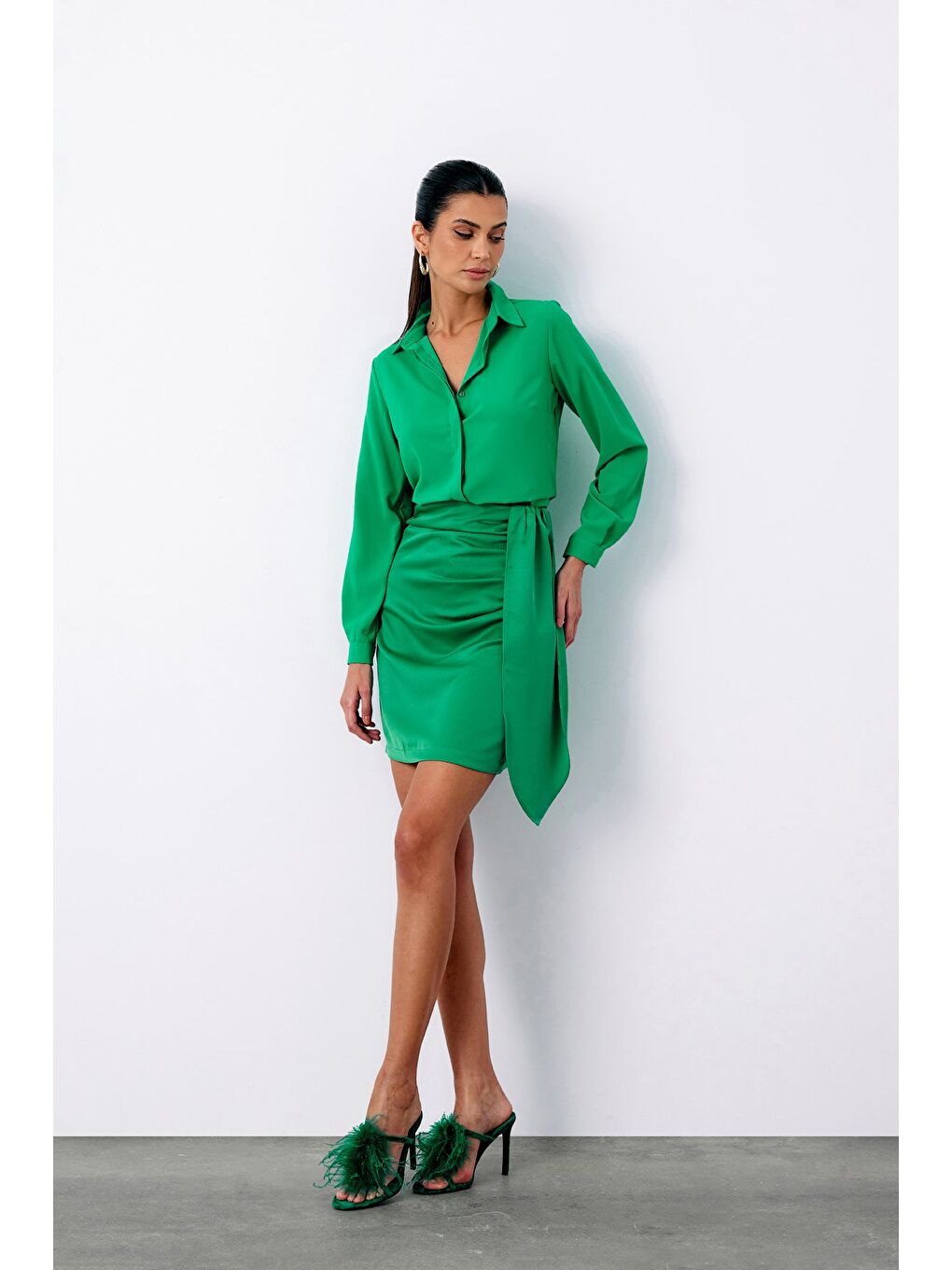 Klasik Düz Gömlek - Yeşil-3