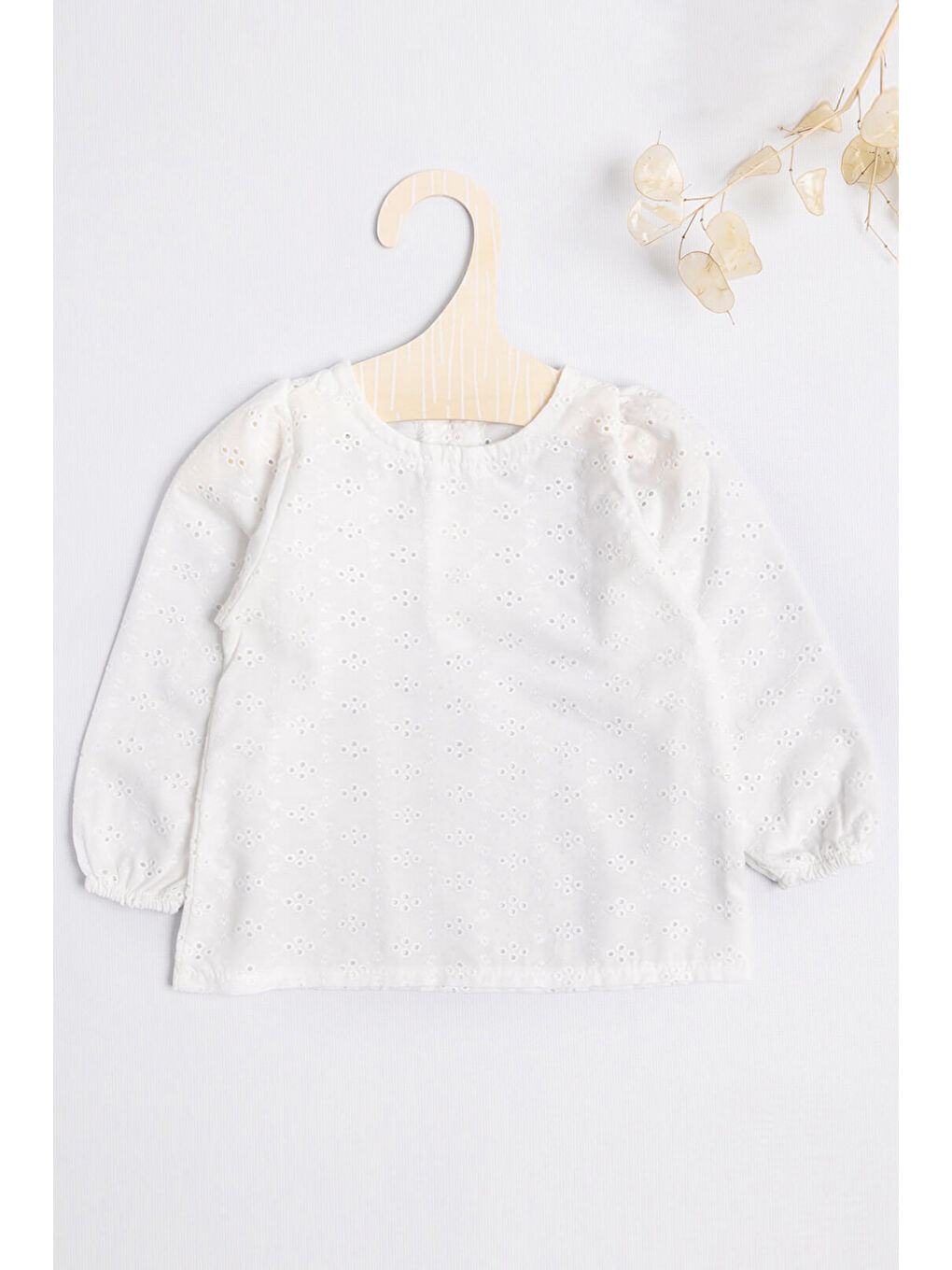 Beyaz Uzun Kollu Fisto Kız Çocuk Bluz-1