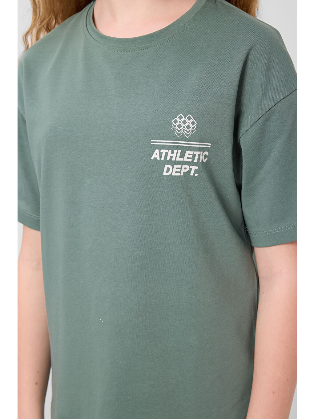 Açık Yeşil Pamuklu O Yaka Oversize Fit Baskılı Kız Çocuk T-Shirt - 75178-3